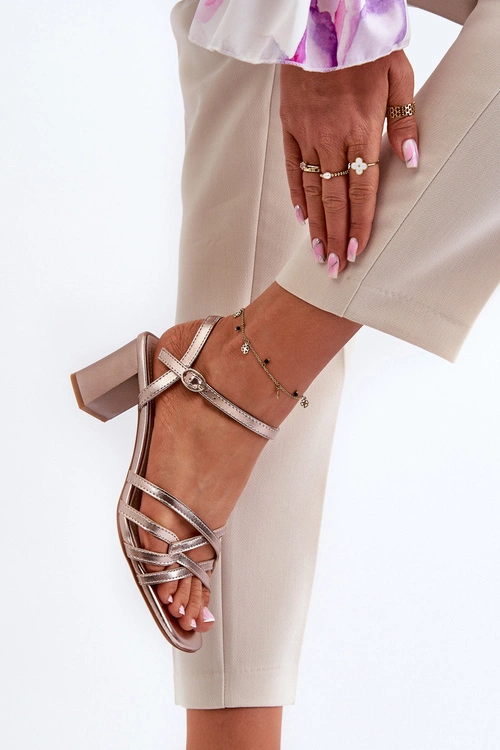 Sandały Damskie Na Słupku Sergio Leone SK065 Złote