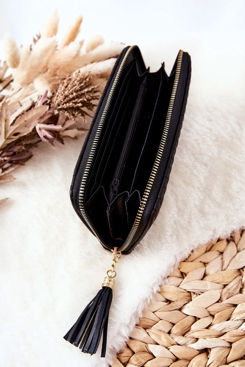 Duży Portfel Pikowany Z Paseczkiem Czarny