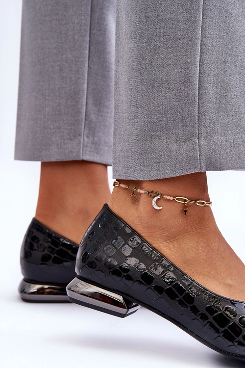 Skórzane Baleriny Na Płaskim Obcasie Czarne Vaani