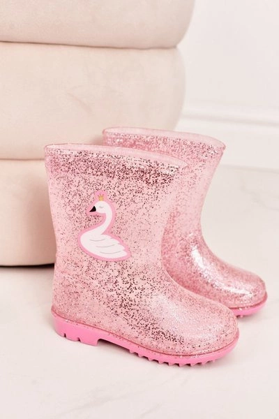 Dziecięce Brokatowe Kalosze Z Łabędziem Różowe