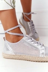 Sznurowane Ażurowe Espadryle S.Barski L17704 Srebrne