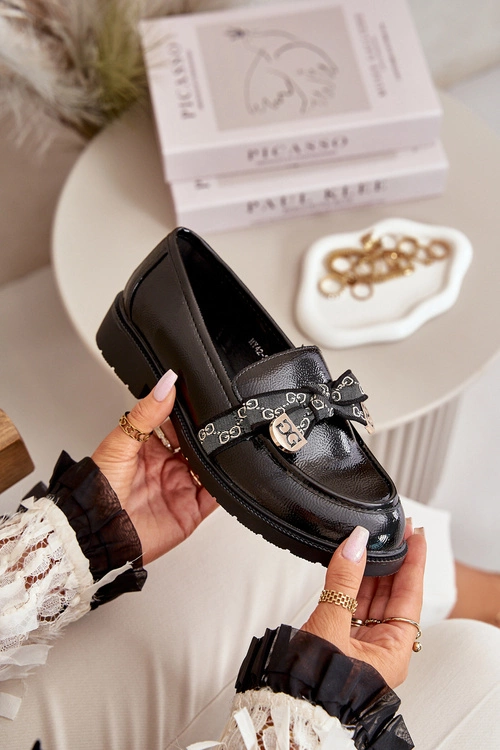 Lakierowane Damskie Mokasyny Z Kokardą S.Barski HY42-331A Czarne