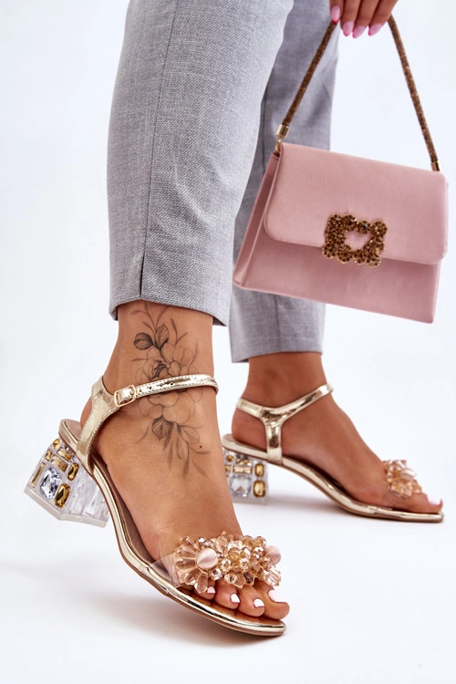 Damskie Sandały Na Niskim Obcasie Z Ozdobami Złote Benicio