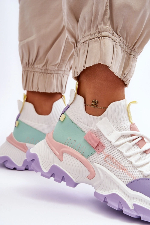 Damskie Sneakersy Skarpetkowe Wsuwane Biało-Fioletowe Keaton