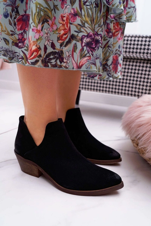 Botki Damskie Czarne Wiosenne Skórzane Anabella