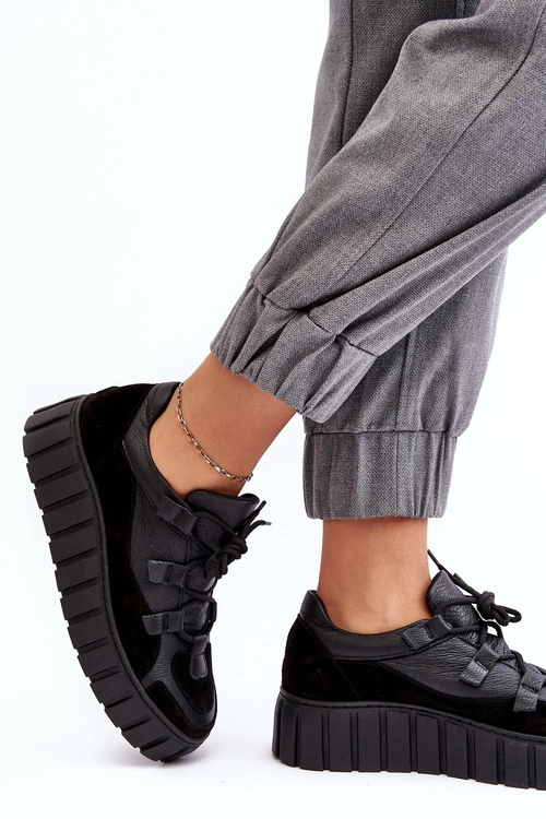 Damskie Skórzane Buty Sportowe Na Platformie M01/1 Zazoo Czarne