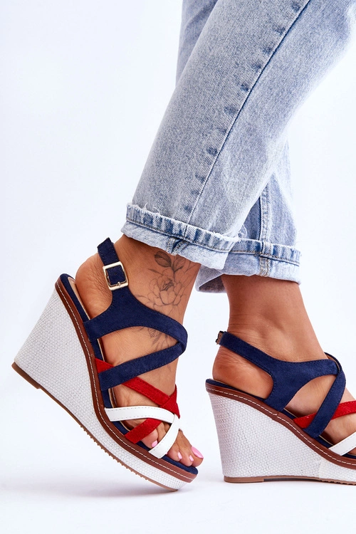 Sandały Na Koturnie Z Paseczkami Granatowe Ellen