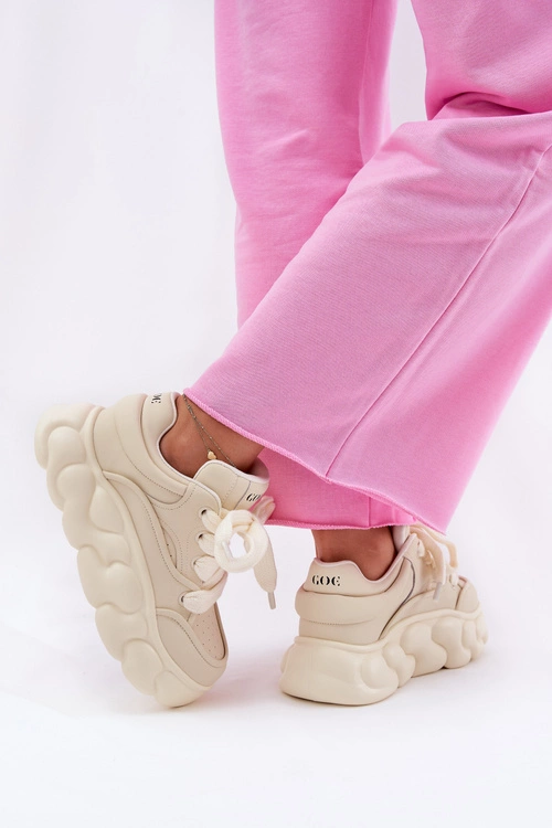Skórzane Sneakersy Damskie Na Masywnej Platformie GOE RR2N4043 Beżowe