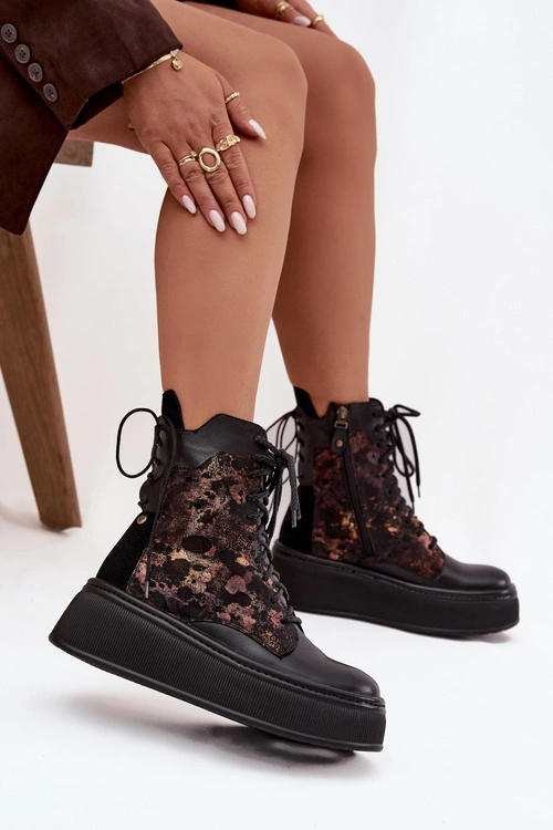 Skórzane Botki Na Platformie Maciejka 07086-01 Czarne