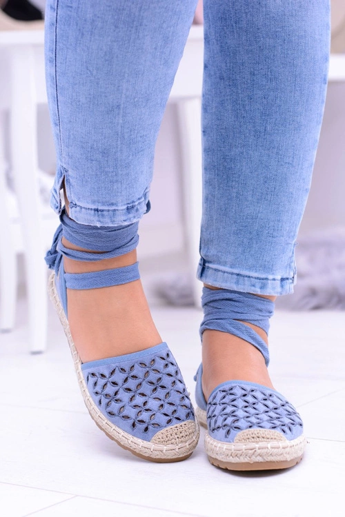 Damskie Niebieskie Balerinki Wiązane Espadryle Vasero