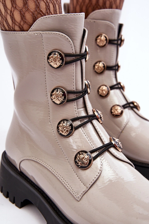 Damskie Ocieplane Botki Z Ozdobnymi Guzikami D&A MR870-51 Jasnobeżowe