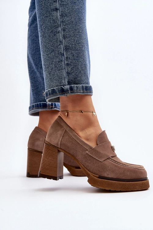 Zazoo 20169 Zamszowe Półbuty Na Obcasie Ciemnobeżowe