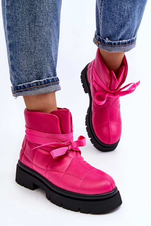 Damskie Botki Z Pikowaniem I Wiązaniem Różowe Bizzanti