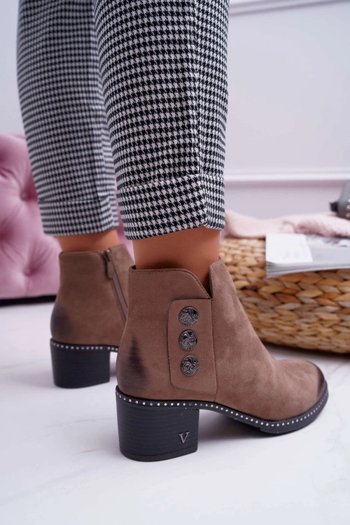 Botki Damskie Płaski Obcas Beżowe Tristram