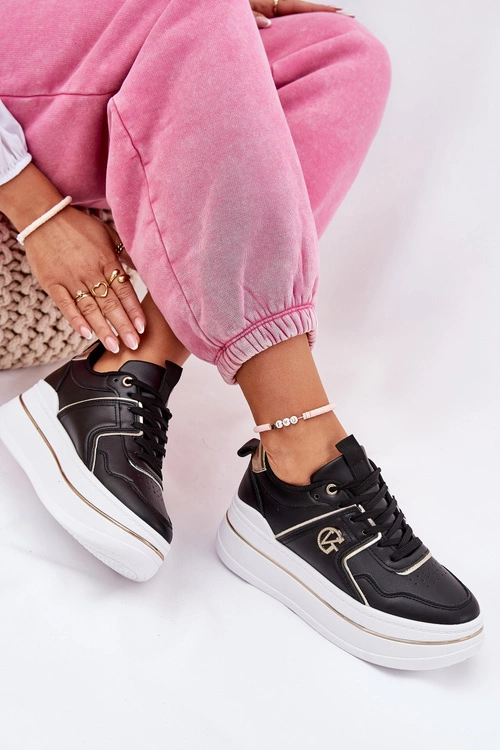 Damskie Buty Sportowe Na Platformie Czarne Caldeno