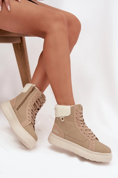 Buty Zimowe Damskie Z Kożuszkiem Lee Cooper LCJ-25-01-3736 Beżowe