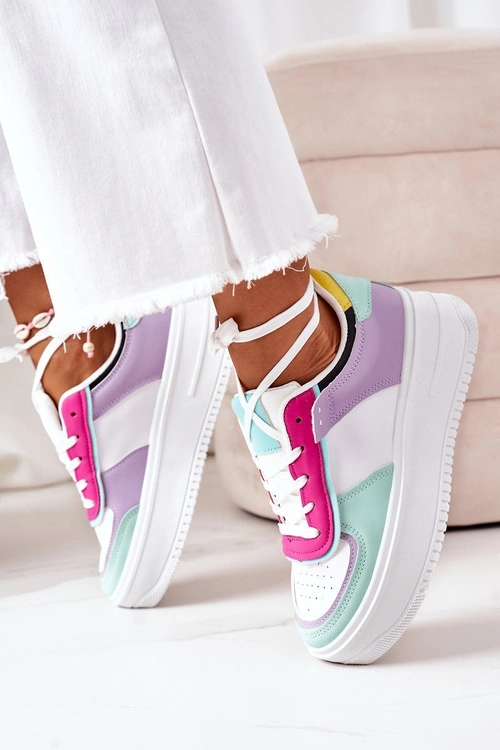 Sportowe Buty Sneakersy Na Platformie Biało-Fioletowe Freedom