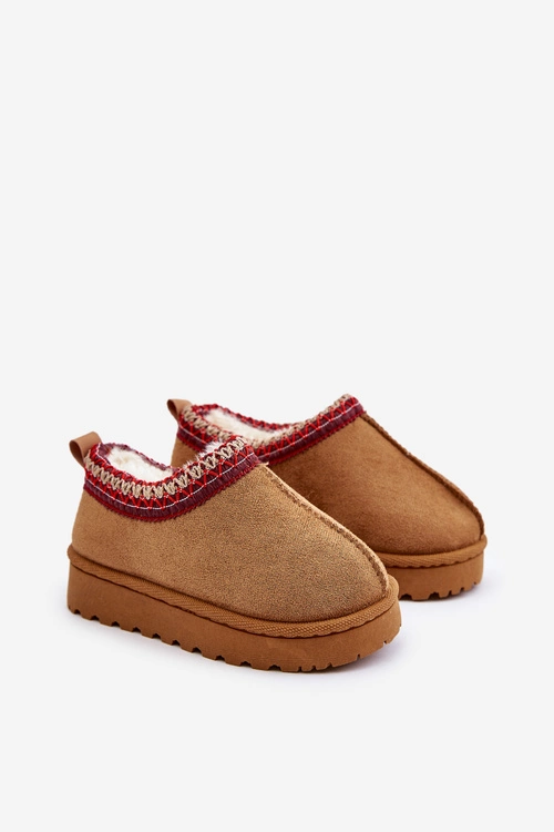 Śniegowce Botki Dziecięce Na Platformie Ocieplane Futerkiem Camel Vilabria