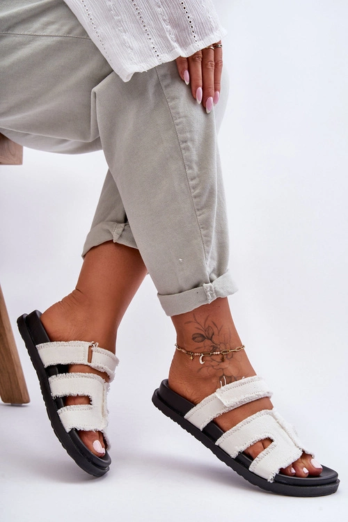 Damskie Klapki Materiałowe Na Rzep Białe Lamirose