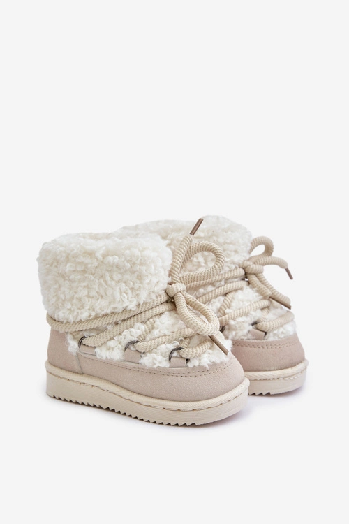 Ciepłe Botki Śniegowce Dziecięce Wiązane Beżowe Asija