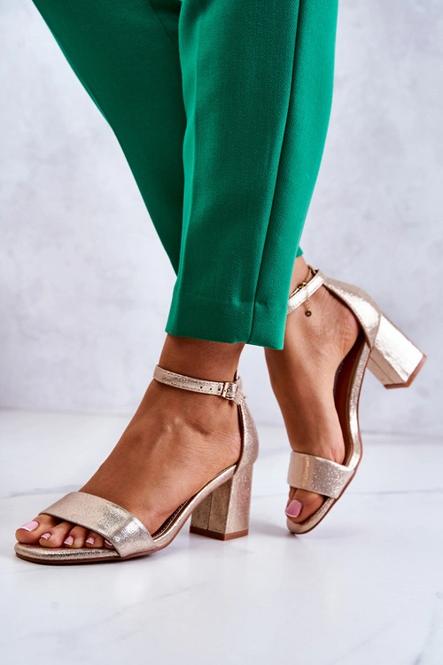 Damskie Modne Sandały Na Słupku Złote Lucida