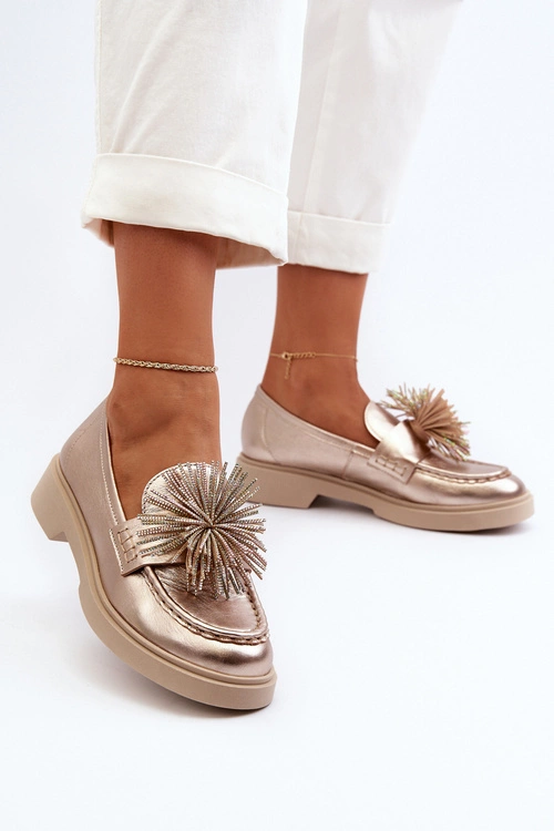 Skórzane Mokasyny Damskie CheBello 4383 Złote