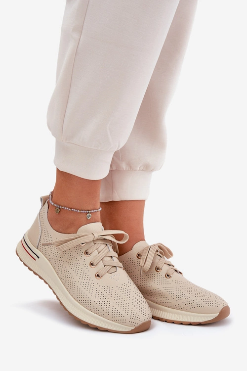 Skórzane Lekkie Półbuty Damskie Artiker 54C1759 Beżowe