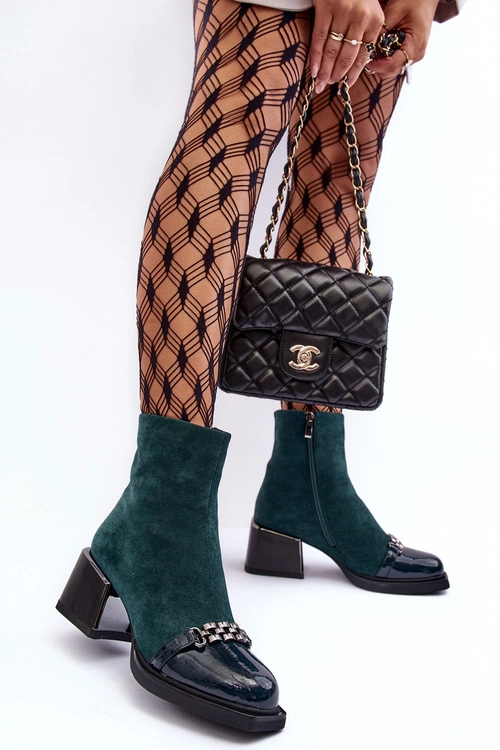 Zamszowe Botki Na Masywnym Klocku S.Barski MR870-70 Zielone