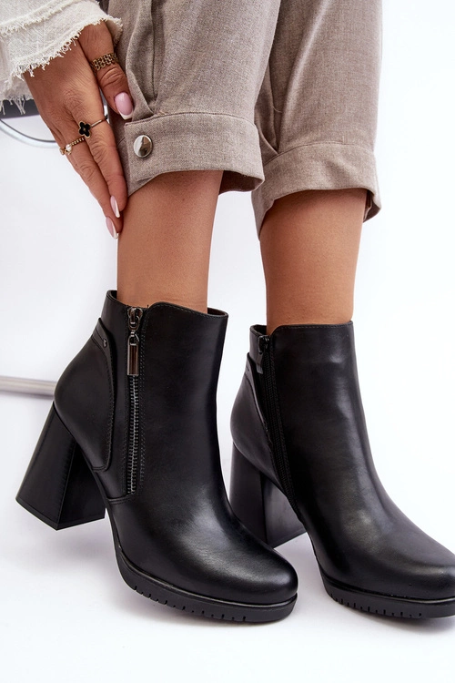 Damskie Botki Na Słupku Z Suwakami Czarne Ryelle