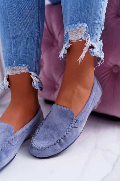 Mokasyny Damskie Sergio Leone Zamszowe Jasnoniebieskie Winted