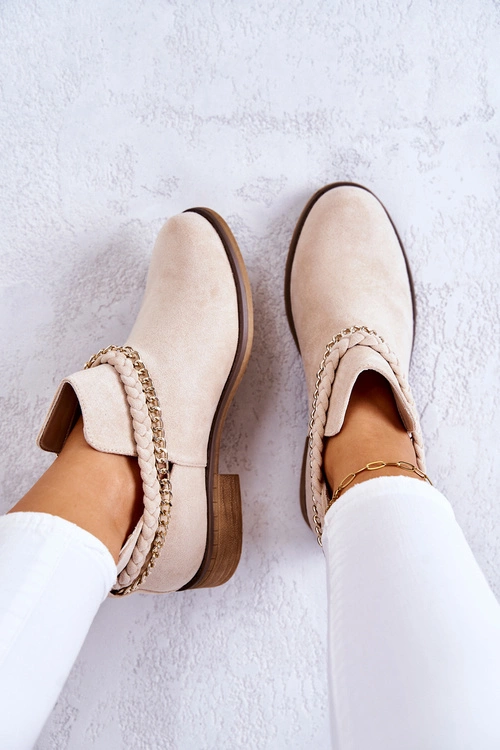 Zamszowe Botki Z Łańcuszkiem Beżowe Talitha