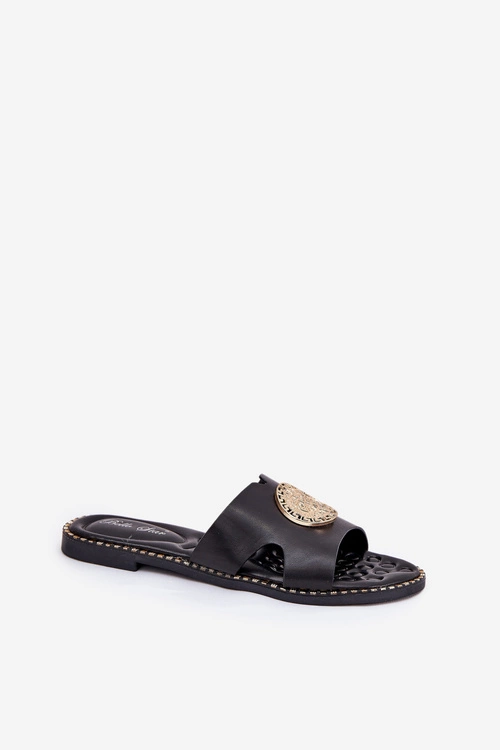 Płaskie Klapki Damskie Z Ozdobnym Detalem Czarne Oferry