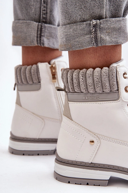 Damskie Skórzane Trapery Ocieplane Białe Katalis