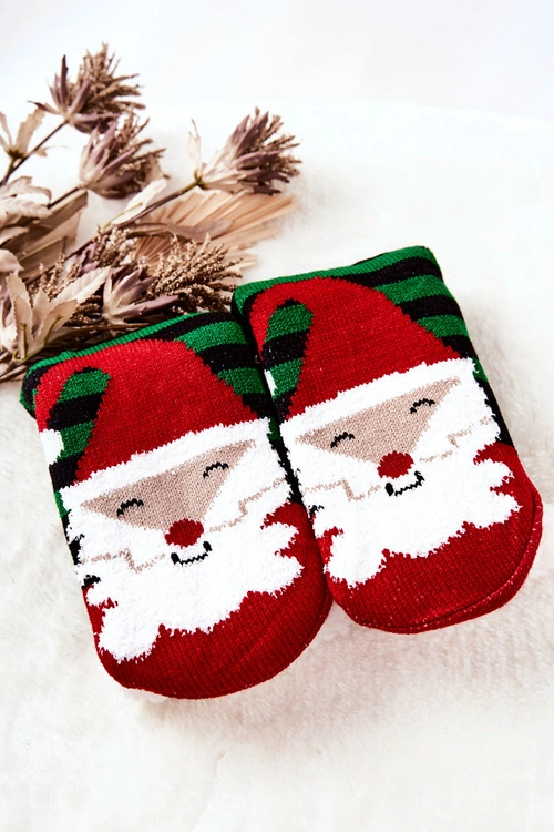 Świąteczne Długie Skarpetki Mikołaj Czarno-Zielone