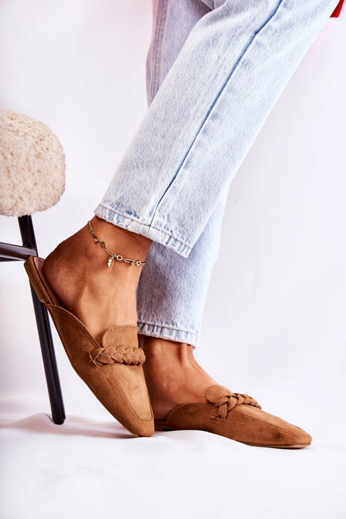 Klapki Damskie Wsuwane Zamszowe Beżowe Olena