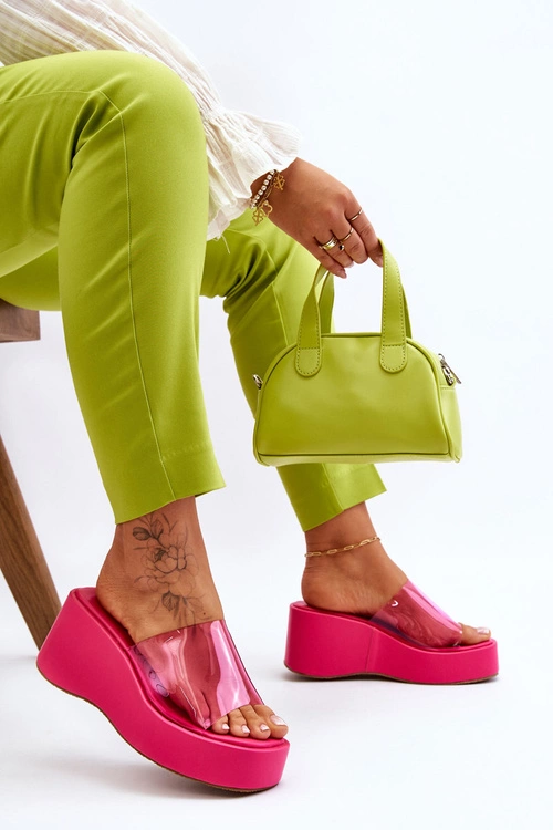 Damskie Transparentne Klapki Na Koturnie Fuksja Eliane