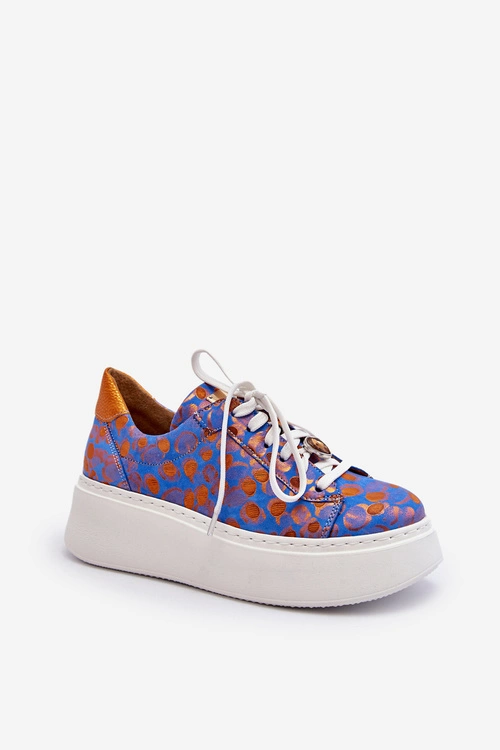 Skórzane Buty Sportowe Na Platformie Maciejka 06191-06 Niebieskie