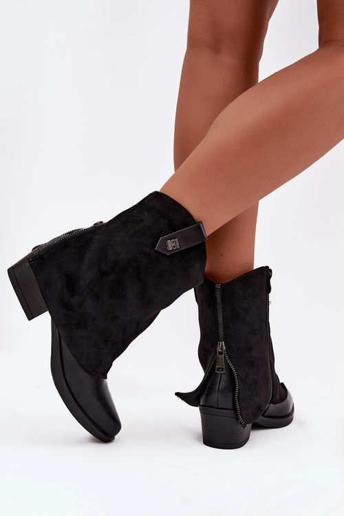 Ocieplane Botki Kowbojki Na Obcasie Czarne Sylvette