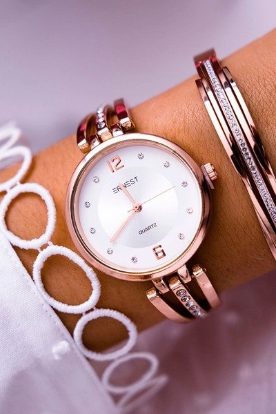 Damski Zegarek Ernest Cyrkonie Różowe Złoto Alendi