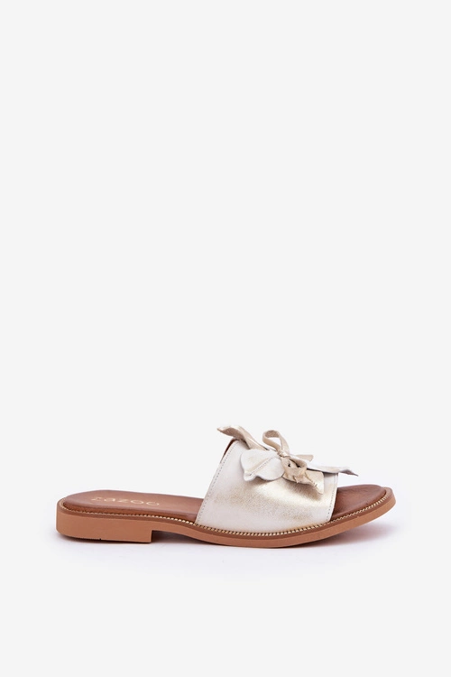 Klapki Z Ozdobą Skóra Naturalna Zazoo 3667 Złoty Przecierany