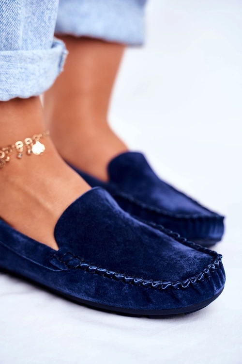 Mokasyny Damskie Skóra Zamsz Niebieskie Papito