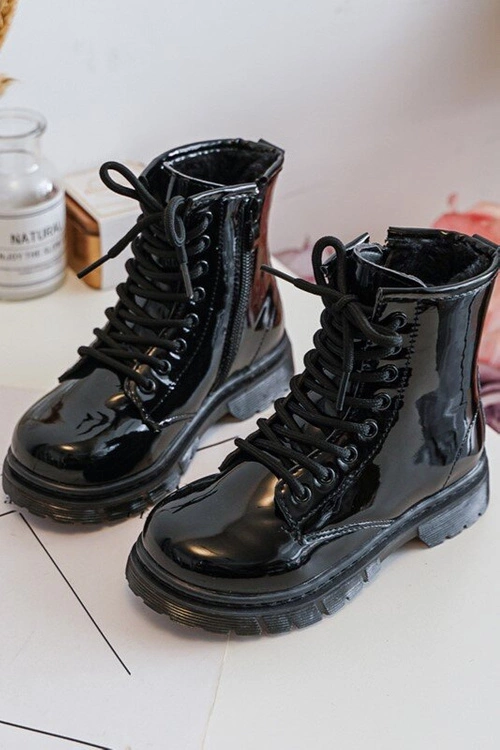 Dziecięce Botki Lakierowane Z Suwakiem Czarne Tibbie