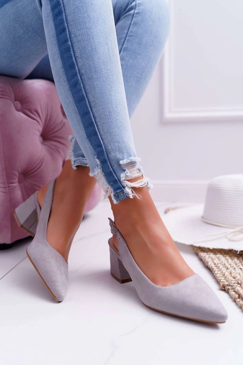 Czółenka Damskie Na Słupku W Szpic Szare Contrail