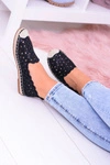 Lu Boo Damskie Baleriny Czarne Espadryle w Kwiaty Macarena