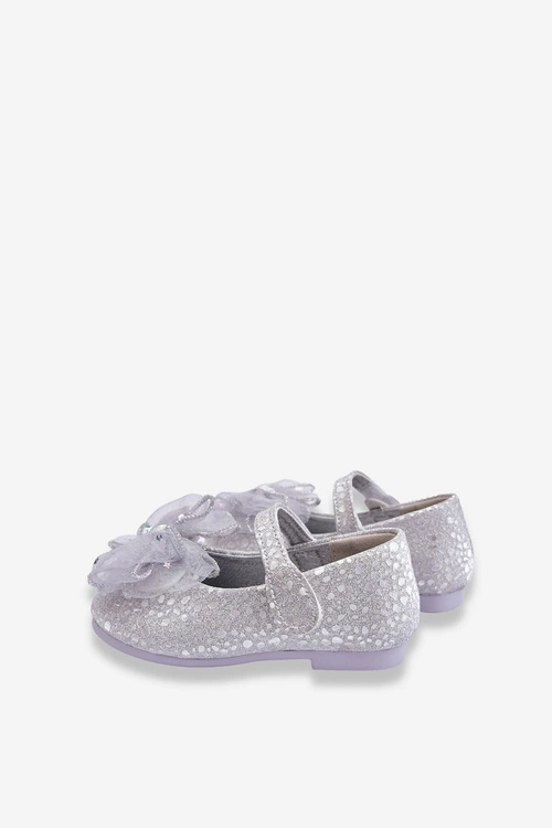 Dziecięce Balerinki Z Kokardą I Brokatem Na Rzep Srebrno-Szare Elisa