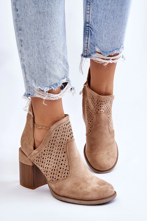 Zamszowe Botki Z Wycięciem Beżowe Layne