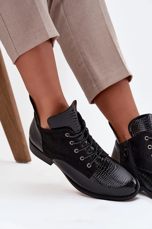 Lakierowane Botki Damskie Z Ozdobnym Tłoczeniem Ocieplane Vinceza 16477 Czarne