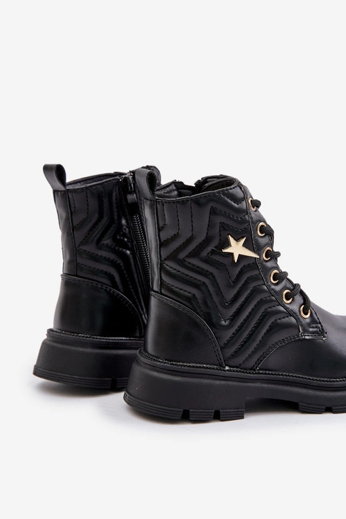 Ocieplane Botki Dziecięce Na Zamek Z Eko Skóry Czarne Liotira