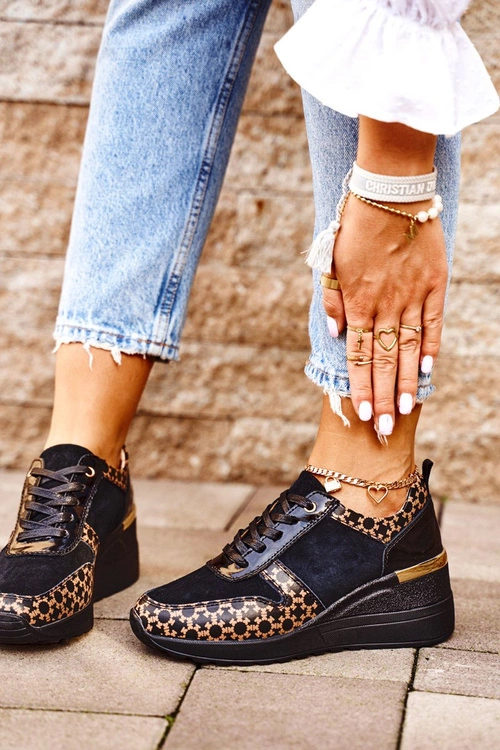 Sportowe Damskie Buty Sneakersy Skórzane Czarne Metronus