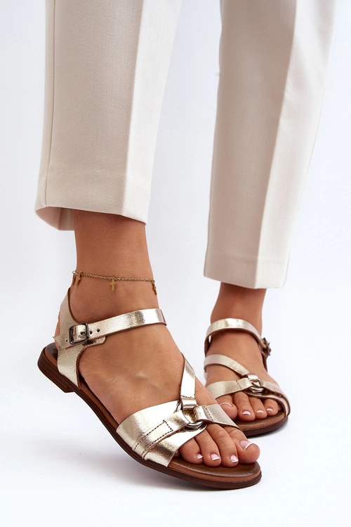 Zazoo 40182 Skórzane Sandały Damskie Złote